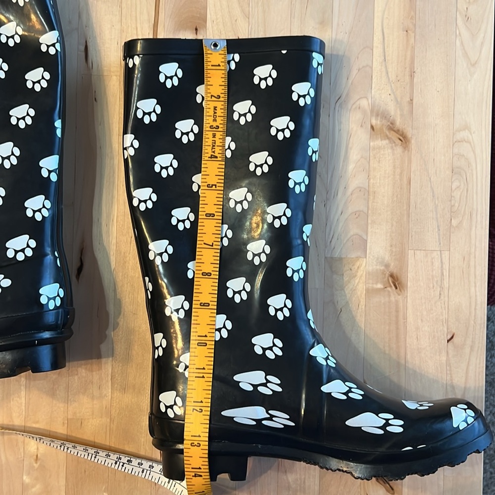 Norty Black Paw Print Rain Boots Wm 9 EU 40 BNWOT - Picture 5 of 6